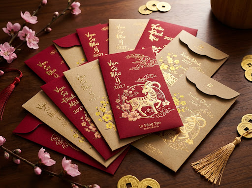 Minh họa bao lì xì Tết in theo yêu cầu